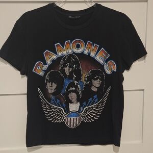 Zara X Ramones Collab Black Graphic Band Tee Punk Music